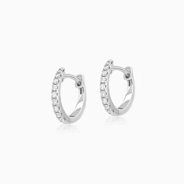 Elegant 18K White Gold Hoop Earrings with Natural Round Diamonds