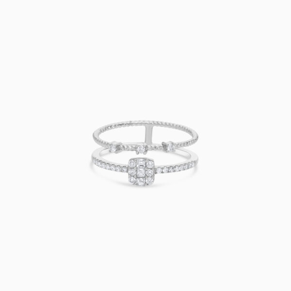 Elegant Double Band Diamond Ring in 18K White Gold - Image 4