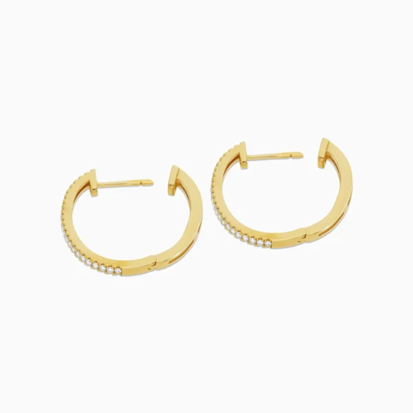 Elegant 18K Yellow Gold Hoop Earrings Adorned with Natural Round Diamonds - Image 2