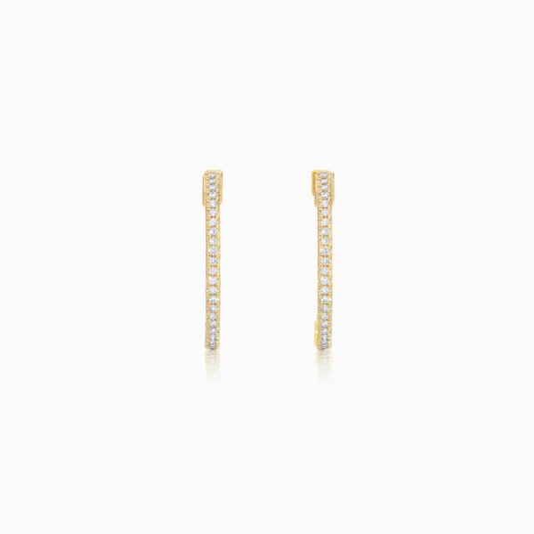 Elegant 18K Yellow Gold Hoop Earrings Adorned with Natural Round Diamonds - Image 3