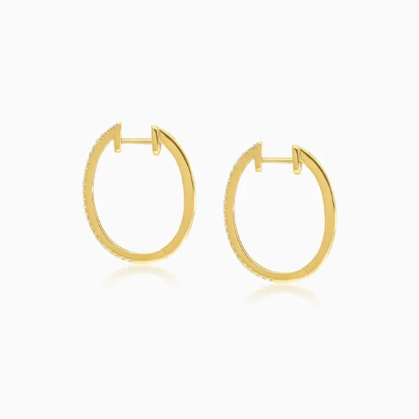 Elegant 18K Yellow Gold Hoop Earrings Adorned with Natural Round Diamonds - Image 4