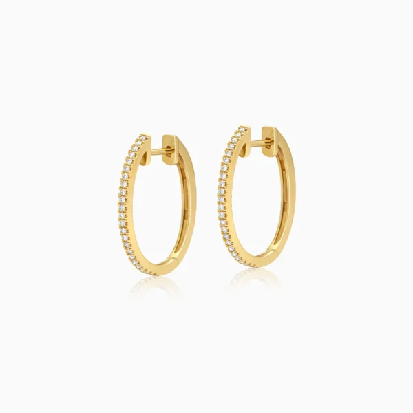 Elegant 18K Yellow Gold Hoop Earrings Adorned with Natural Round Diamonds