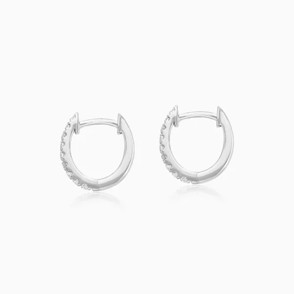 Elegant 18K White Gold Hoop Earrings with Natural Round Diamonds - Image 4